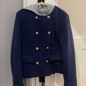 Maeve Navy Pea Coat with Gold Buttons